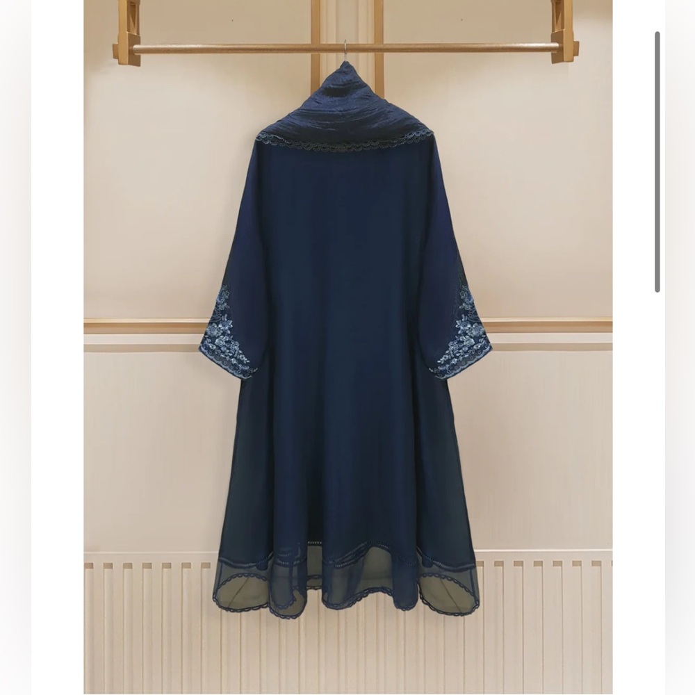 AGHA NOOR Elegant Navy Blue Embroidered 2 Piece Dress